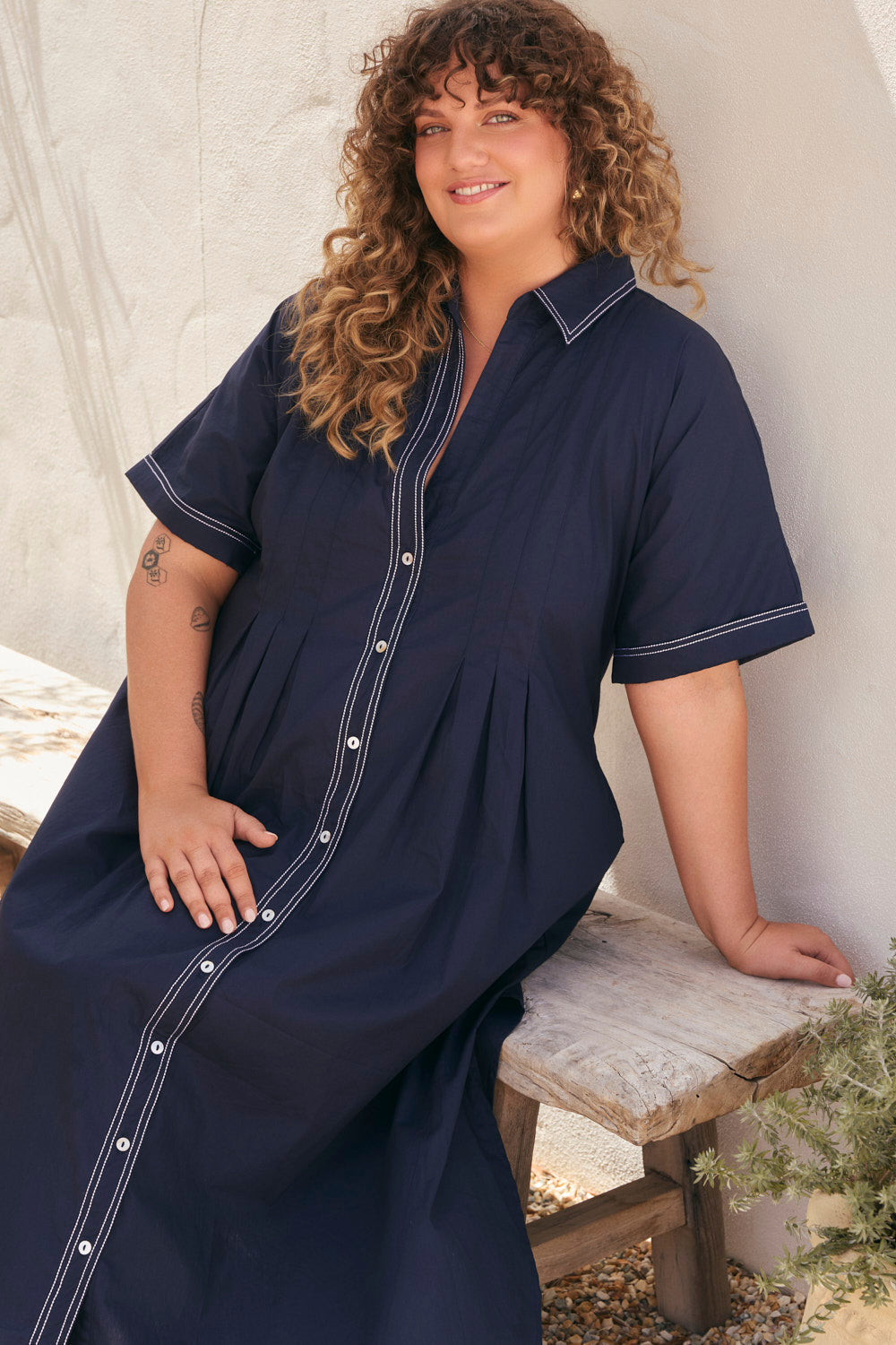 Bridget Pleated Dress in Starboard