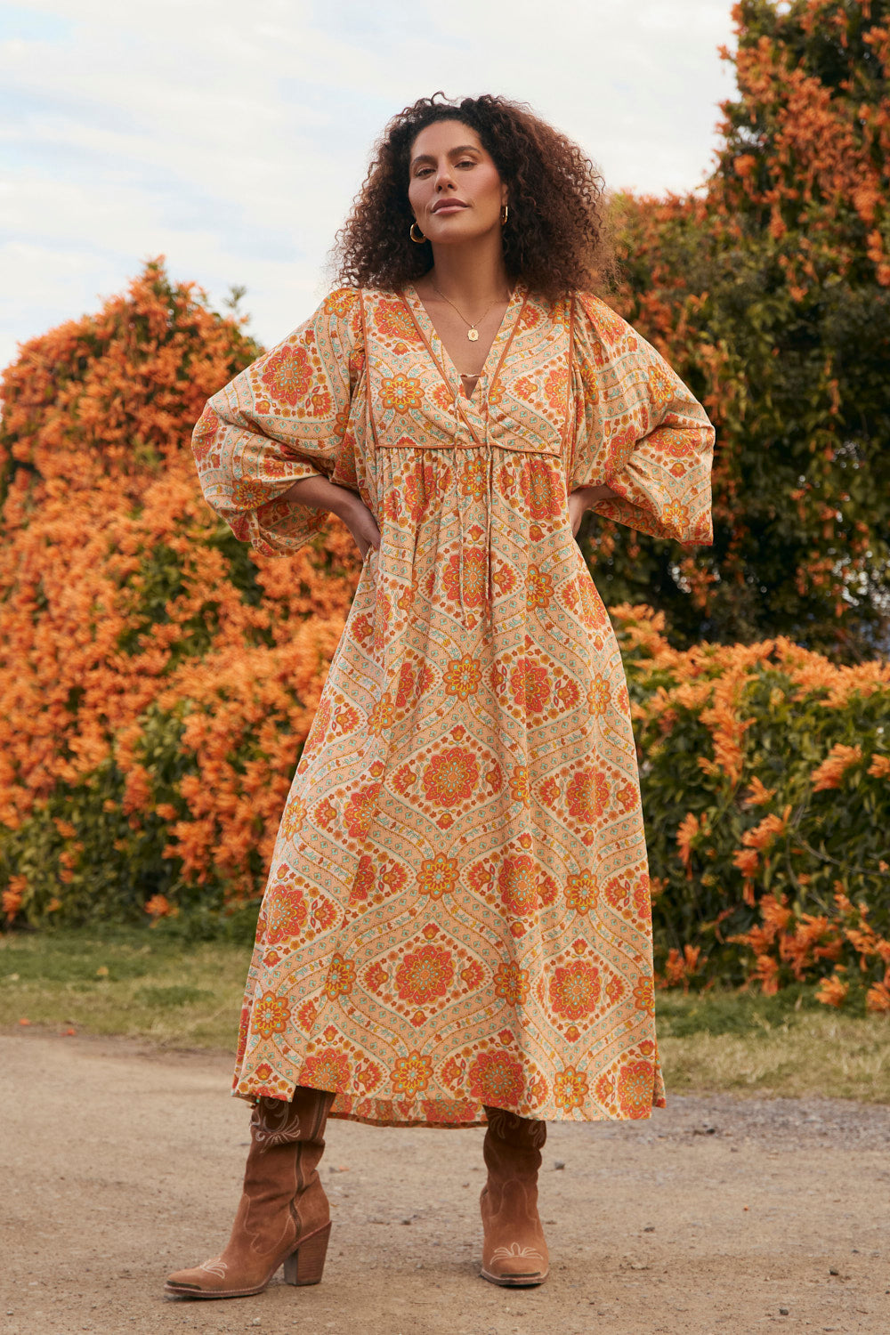 Cairo Billow Sleeve Dress in Aquarius