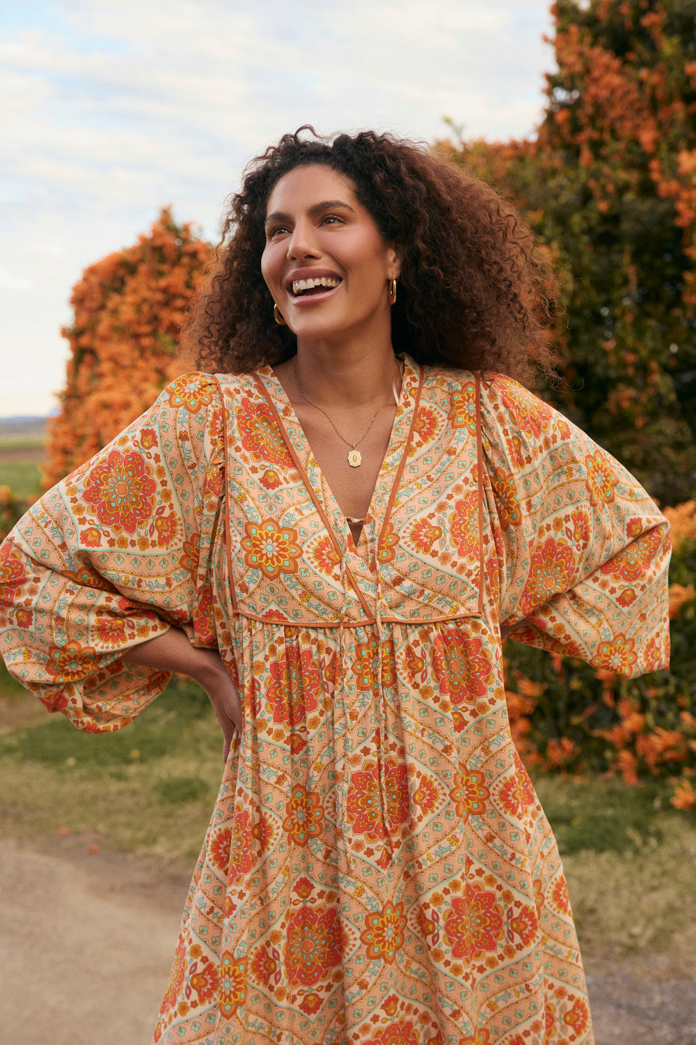 Cairo Billow Sleeve Dress in Aquarius