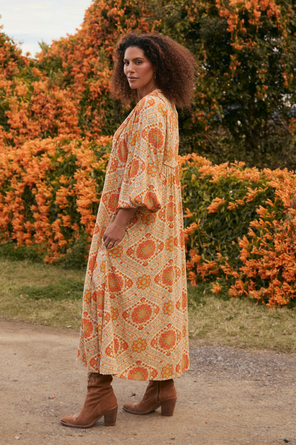 Cairo Billow Sleeve Dress in Aquarius