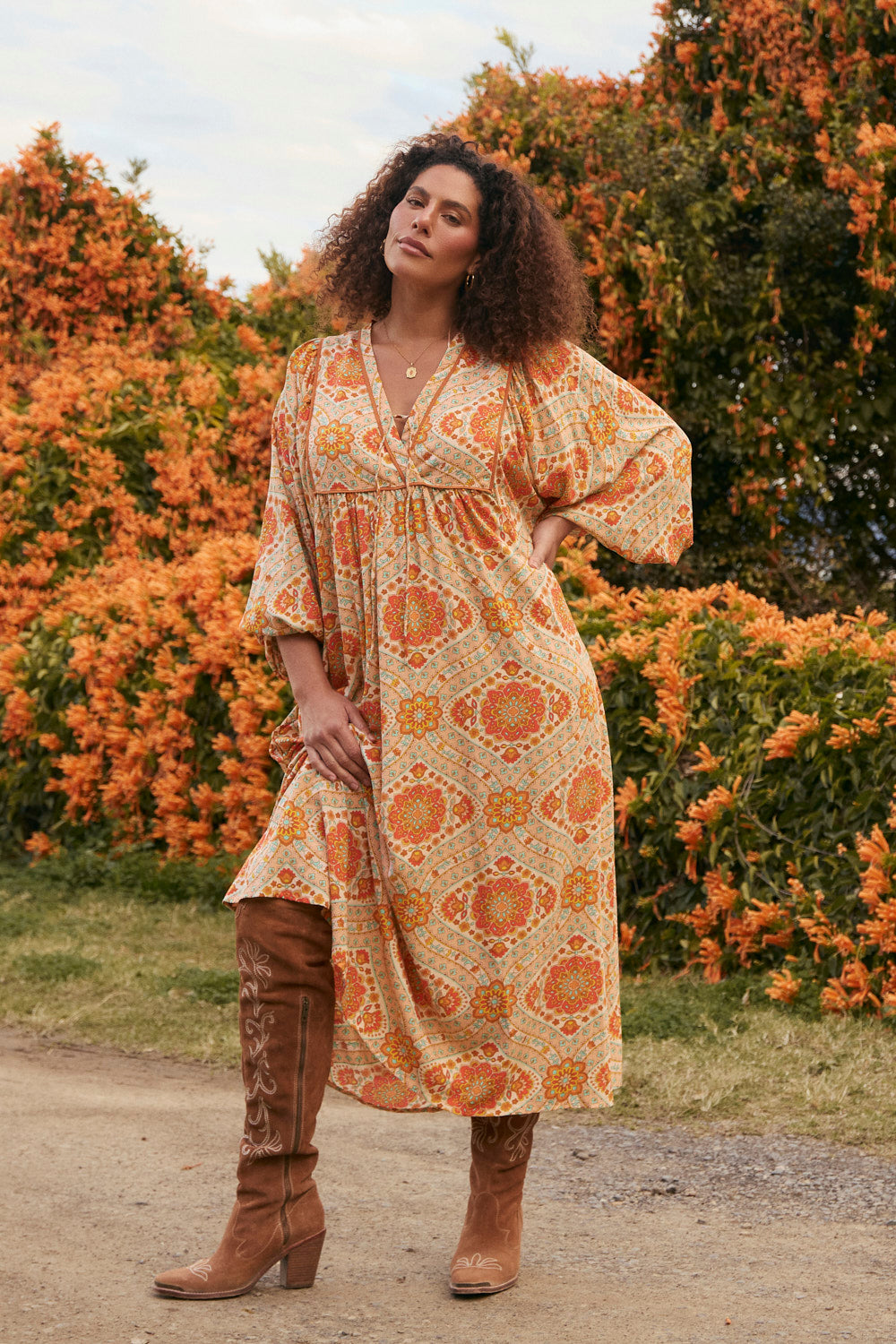 Cairo Billow Sleeve Dress in Aquarius