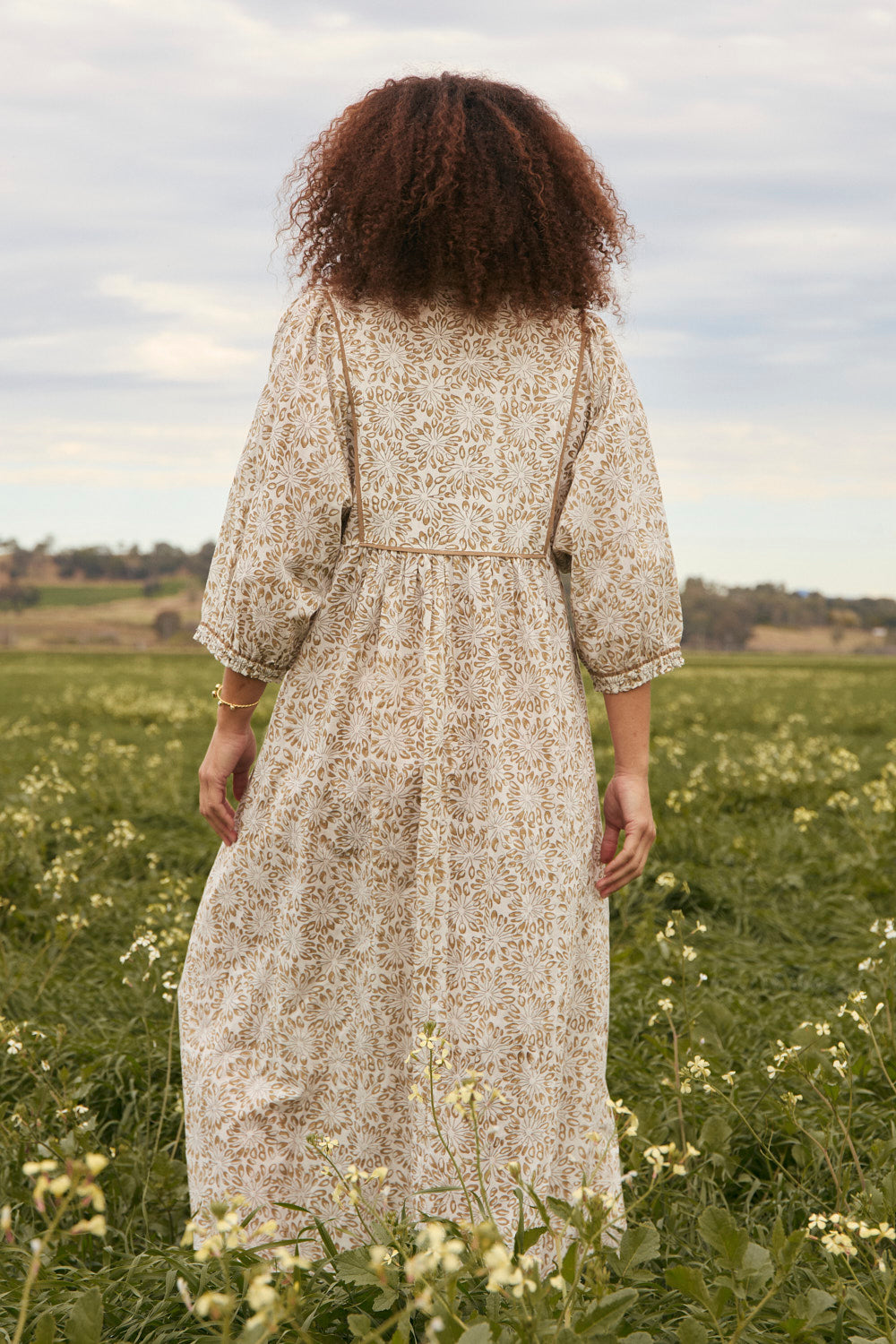 Cairo Billow Sleeve Dress in Savanna