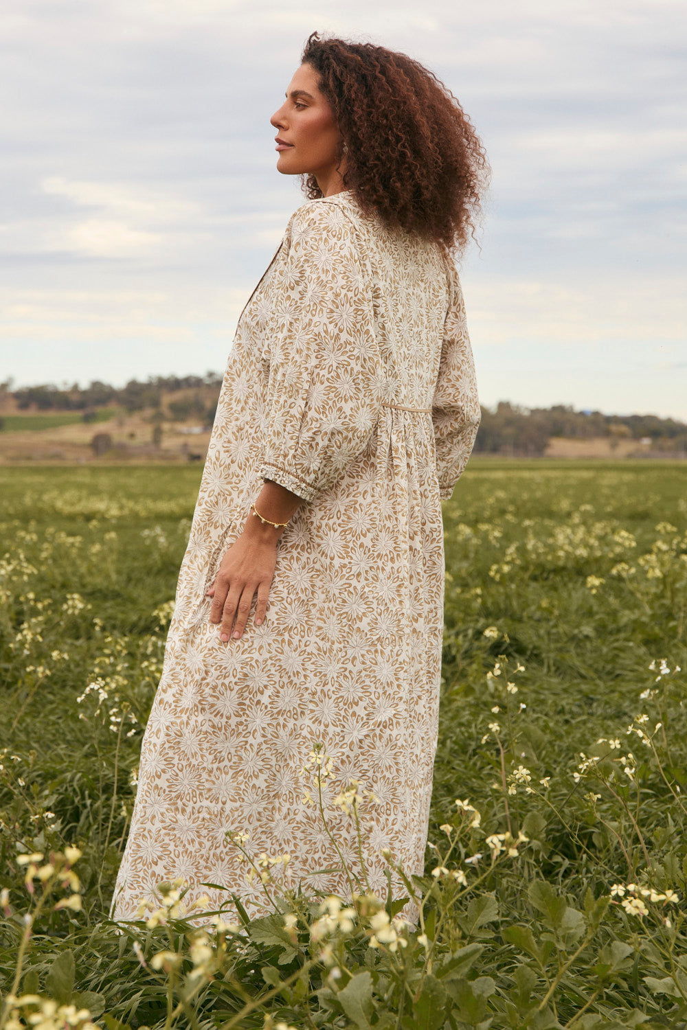 Cairo Billow Sleeve Dress in Savanna