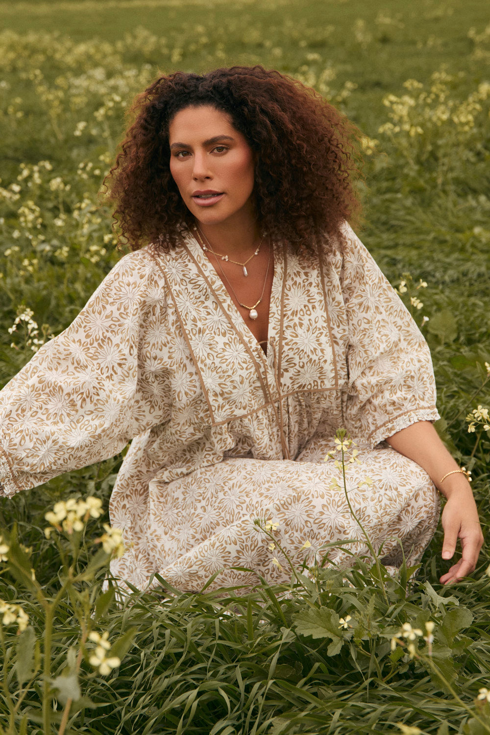 Cairo Billow Sleeve Dress in Savanna