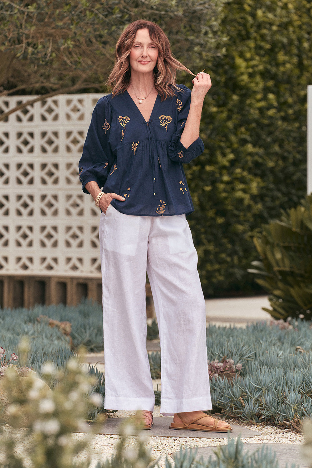 Cairo Boho Blouse in Navy Botanica