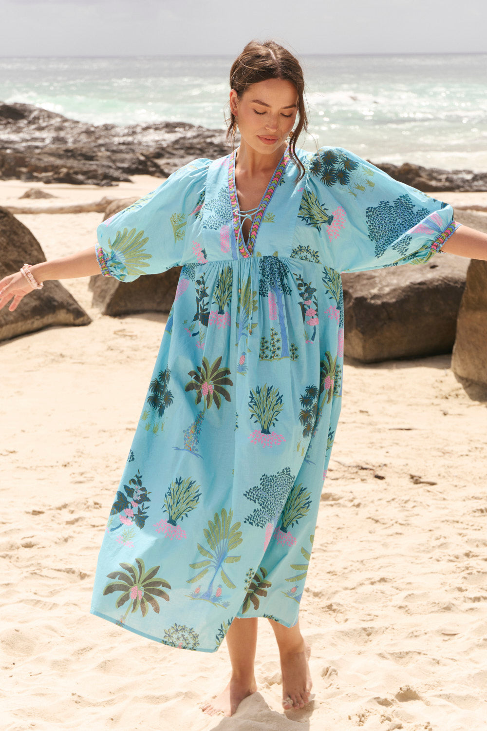 Cairo Boho Midi Dress in Blue Oasis