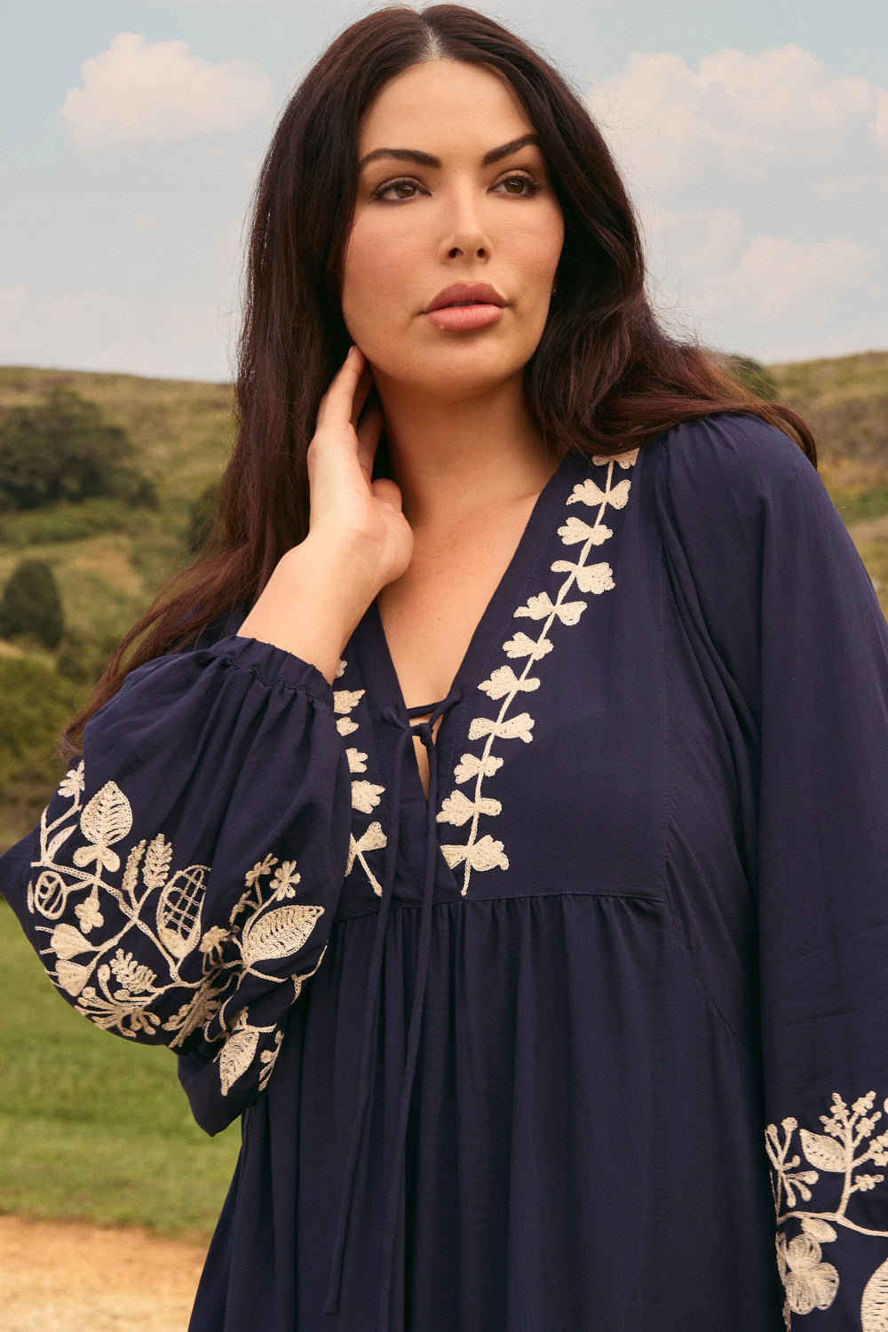 Cairo Embroidered Maxi Dress in Midnight Pearl
