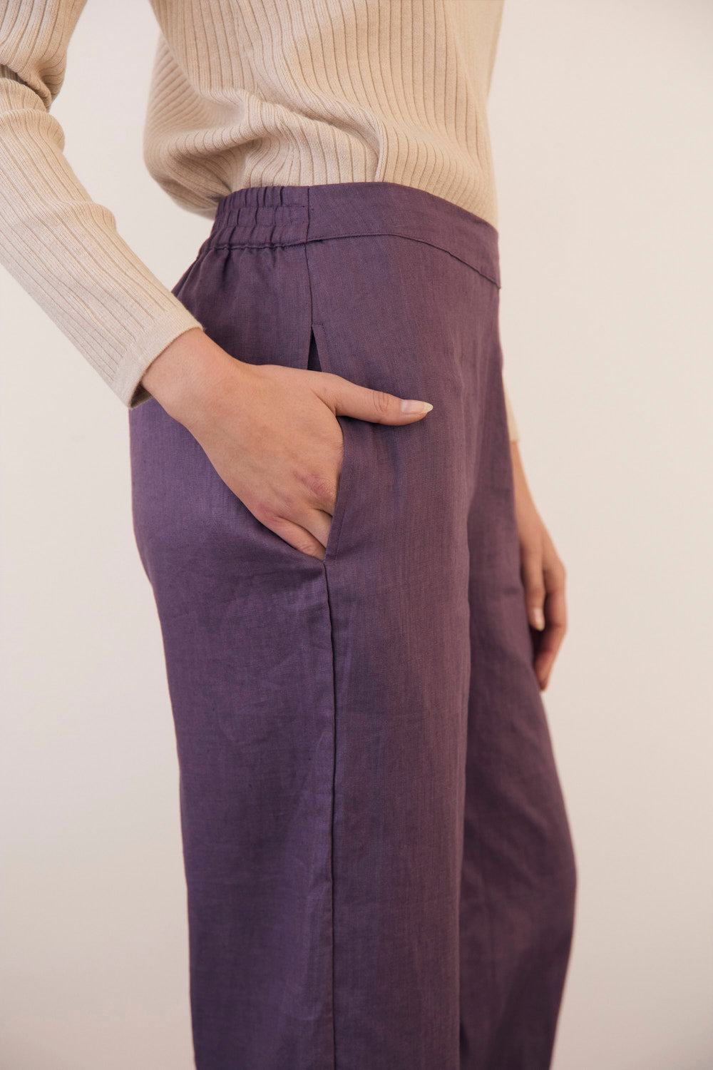 Camille Linen Wide Leg Pant in Merlot Dream