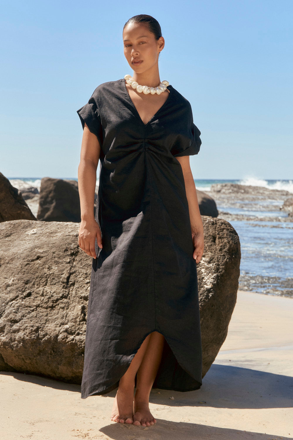 Celeste Linen Dress in Onyx