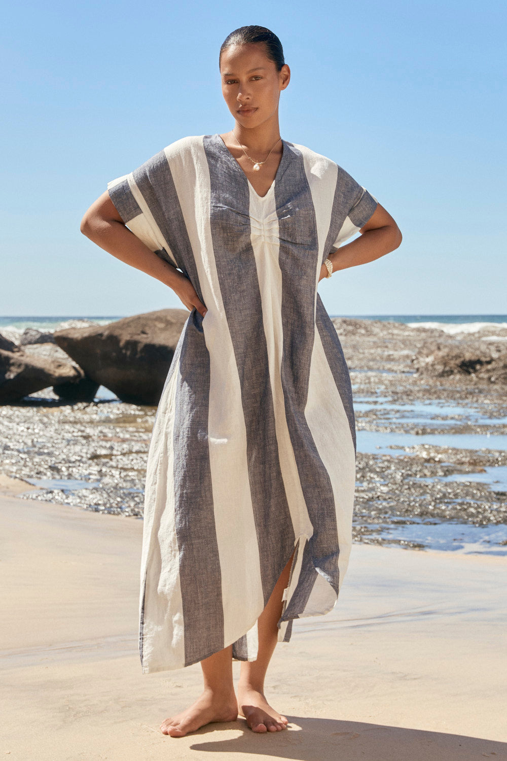 Celeste Linen Dress in Tidal