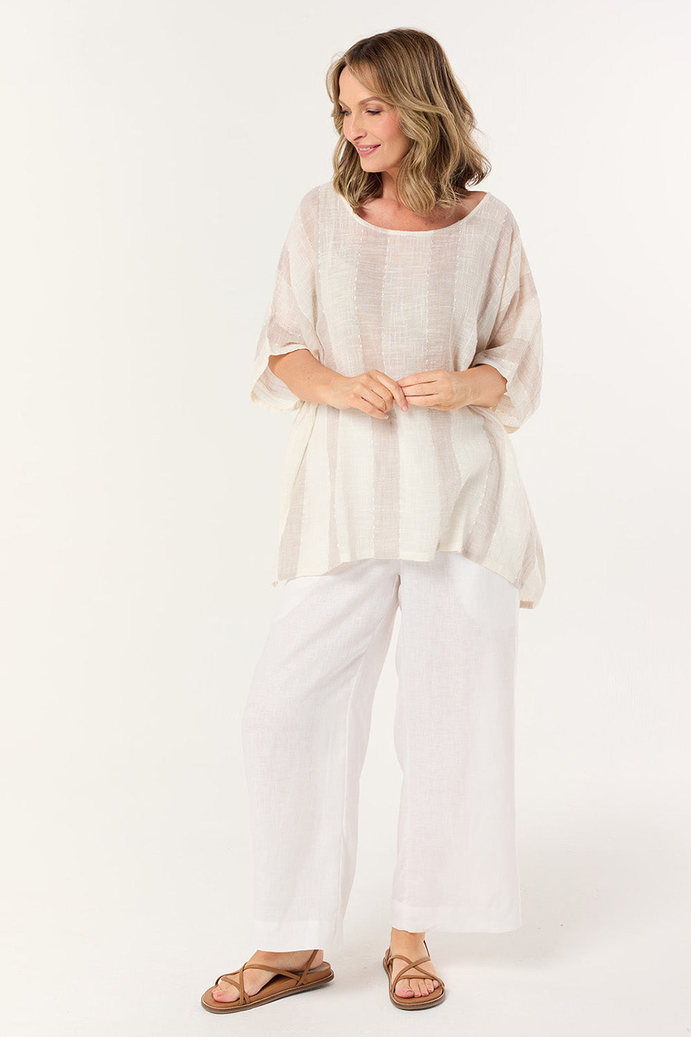 Cherry Oversized Top in Natural Stripe