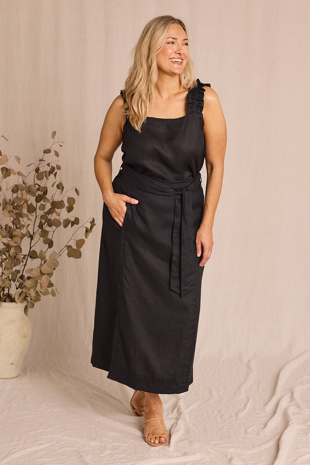 Anne Linen Skirt in Black, Maxi Skirt - Adrift Clothing