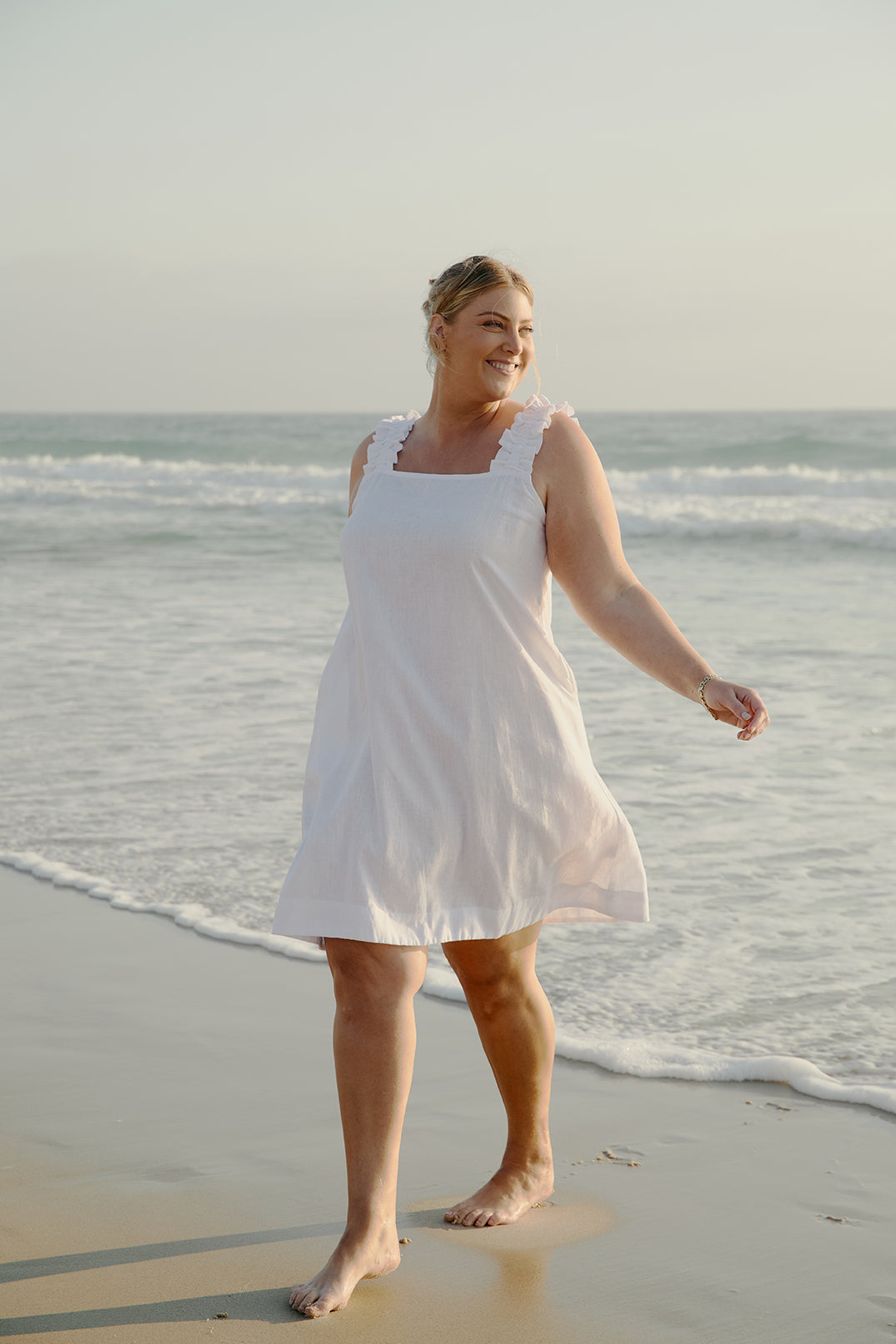 Claire Short Linen Dress in White, breathable 100% linen dress - Adrift Clothing