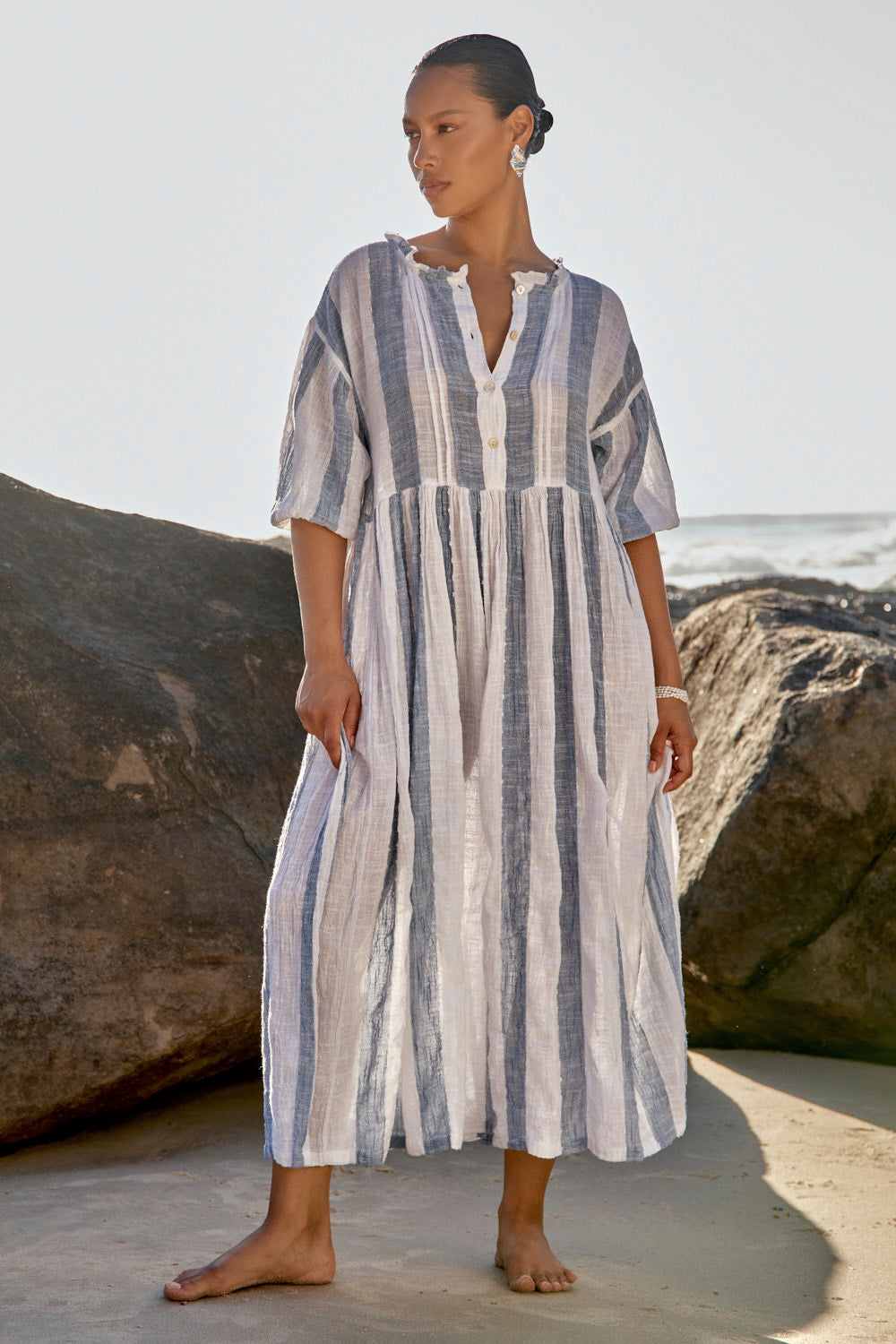 Coco Billow Dress in Blue Stripe