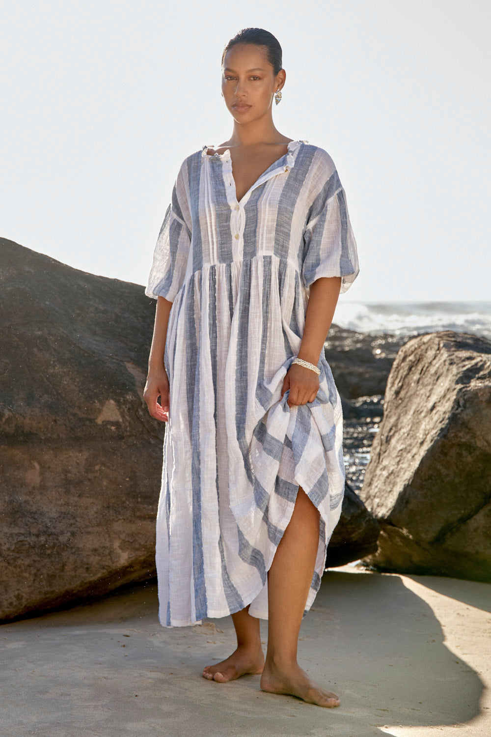 Coco Billow Dress in Blue Stripe