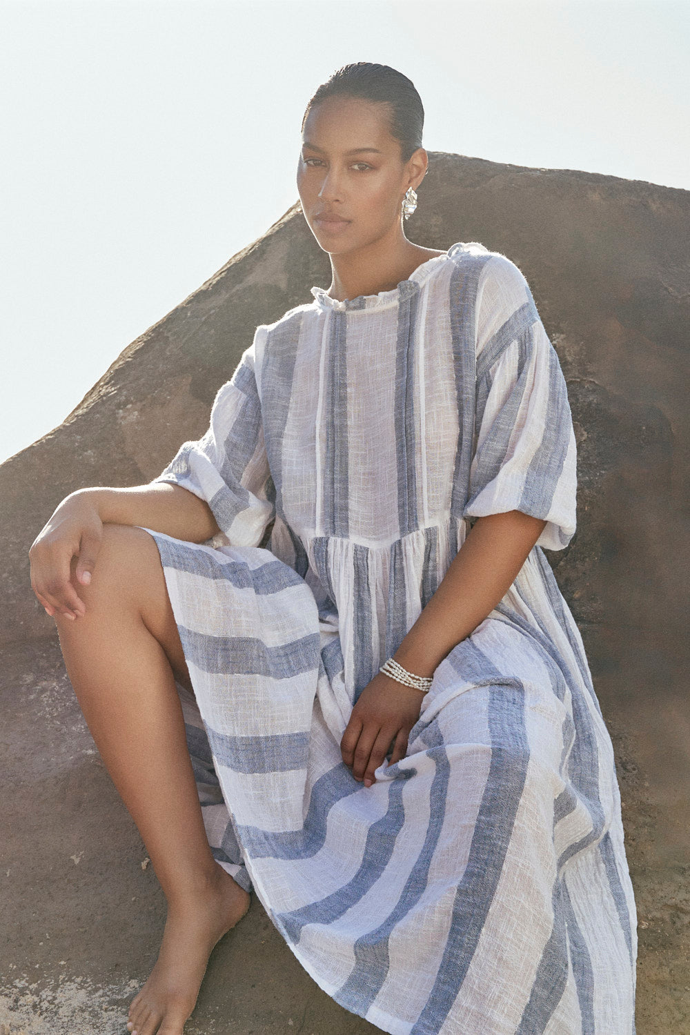 Coco Billow Dress in Blue Stripe