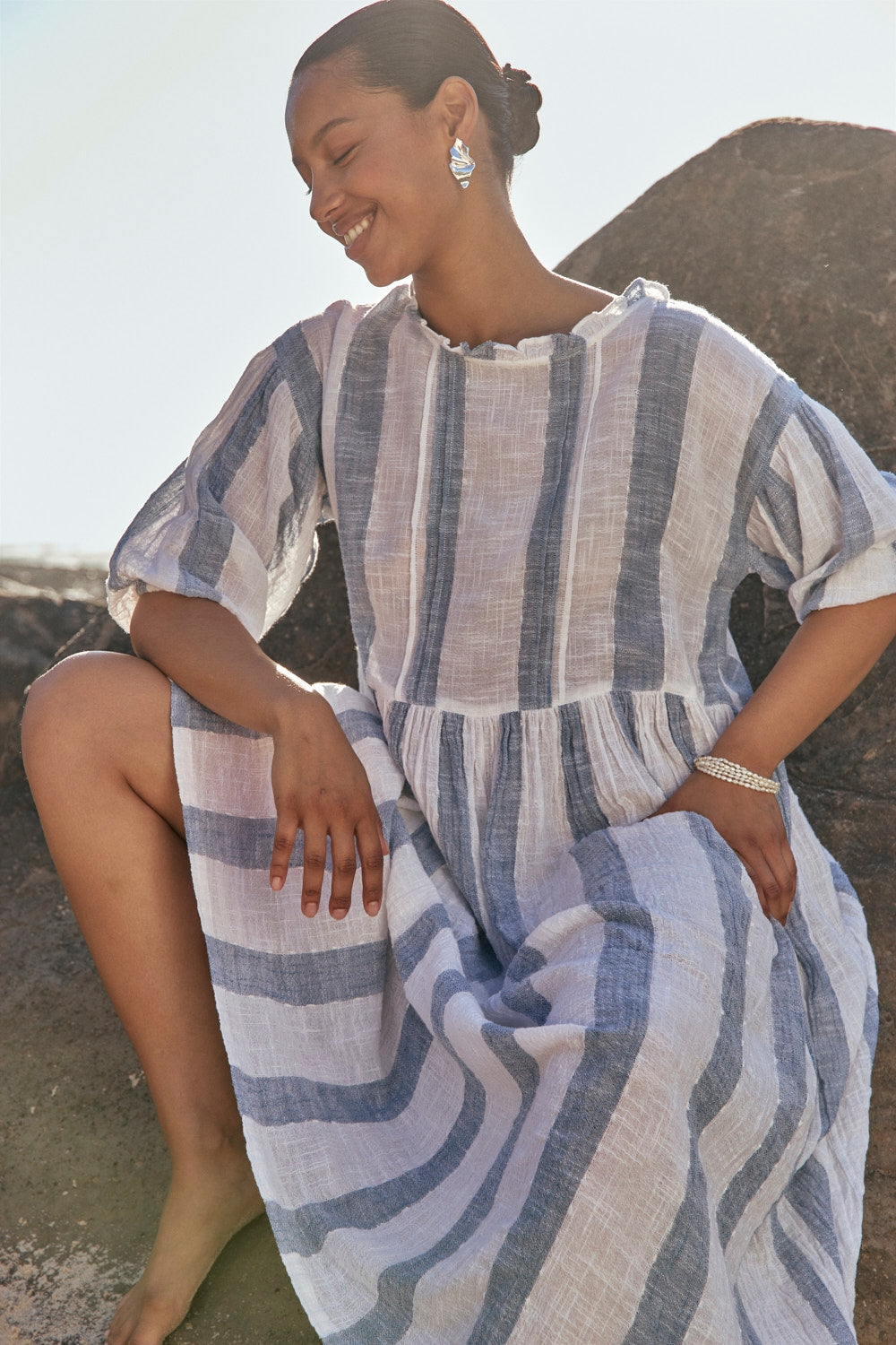 Coco Billow Dress in Blue Stripe