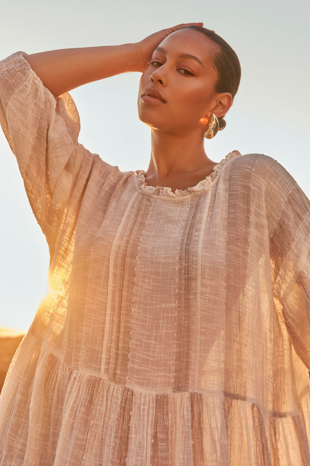 Coco Billow Dress in Natural Stripe