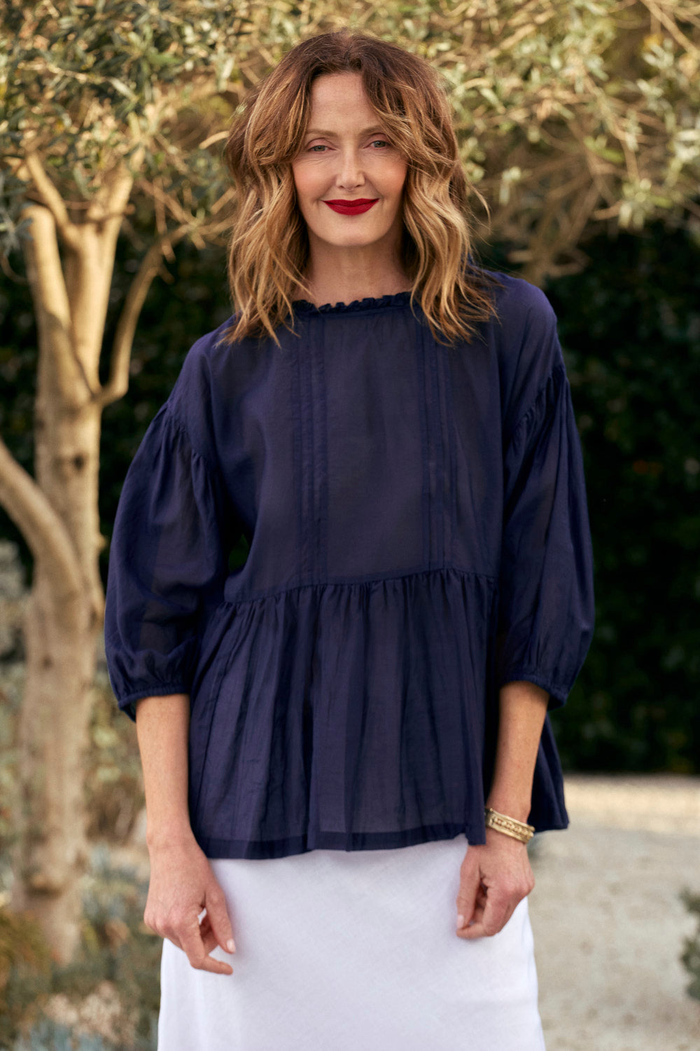 Coco Cotton Silk Blouse in Navy