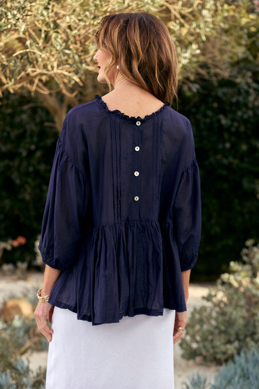 Coco Cotton Silk Blouse in Navy
