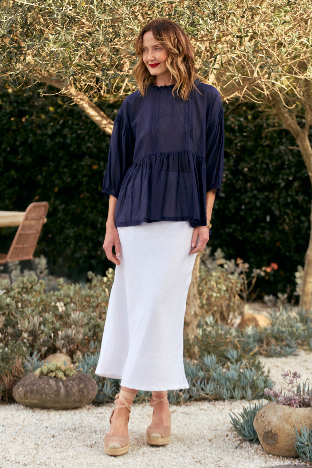 Coco Cotton Silk Blouse in Navy