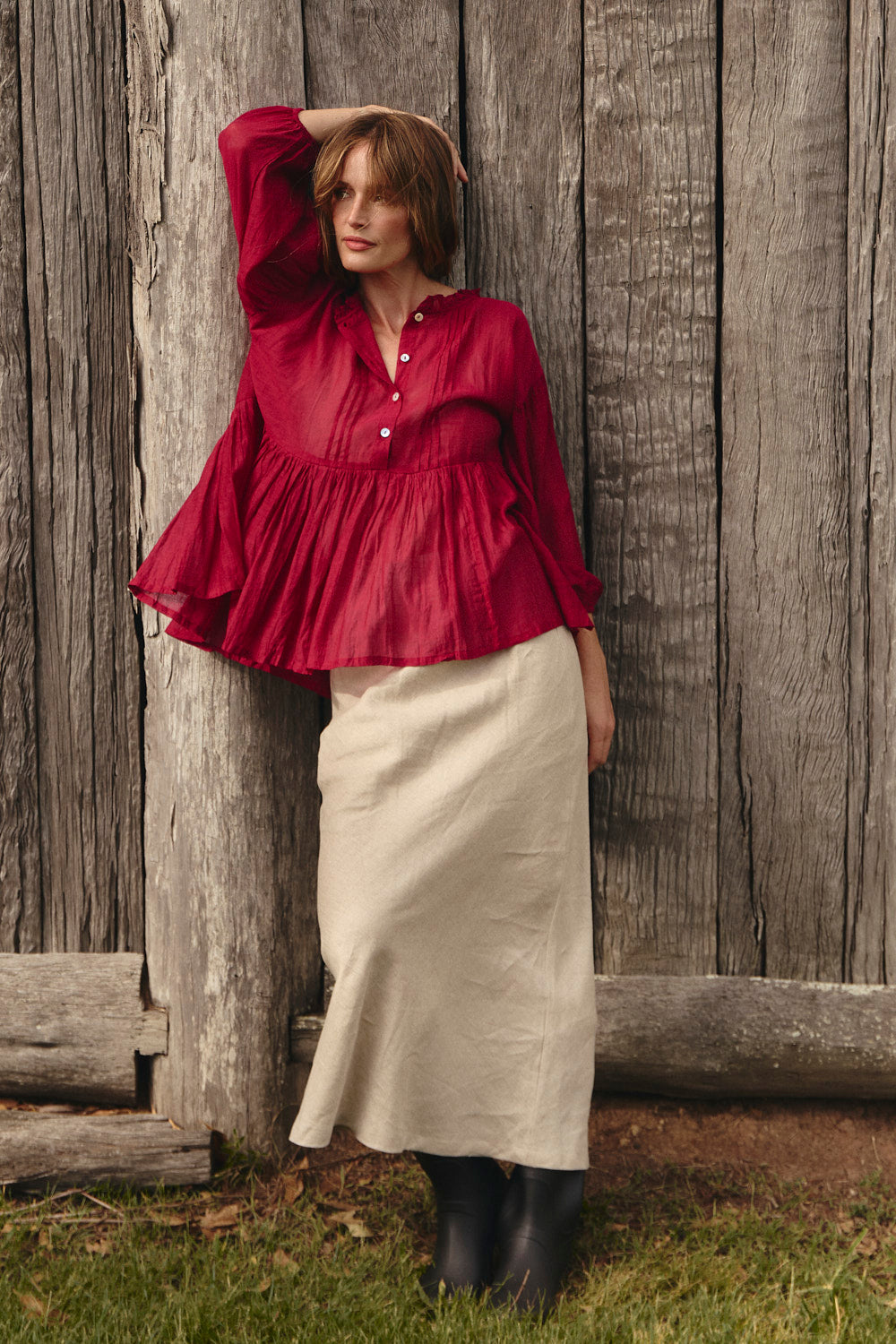 Coco Cotton Silk Blouse in Scarlet