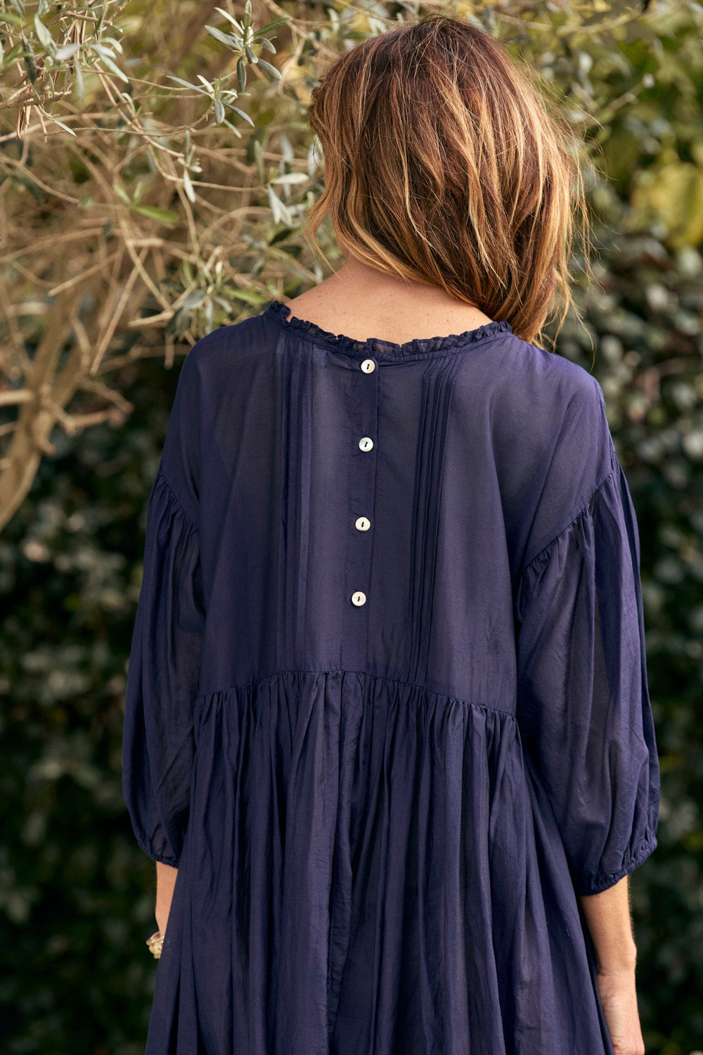 Coco Cotton Silk Dress in Navy