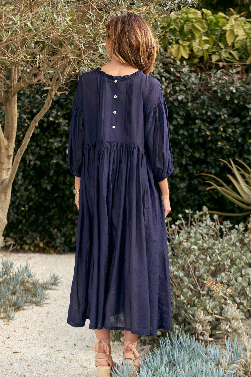Coco Cotton Silk Dress in Navy