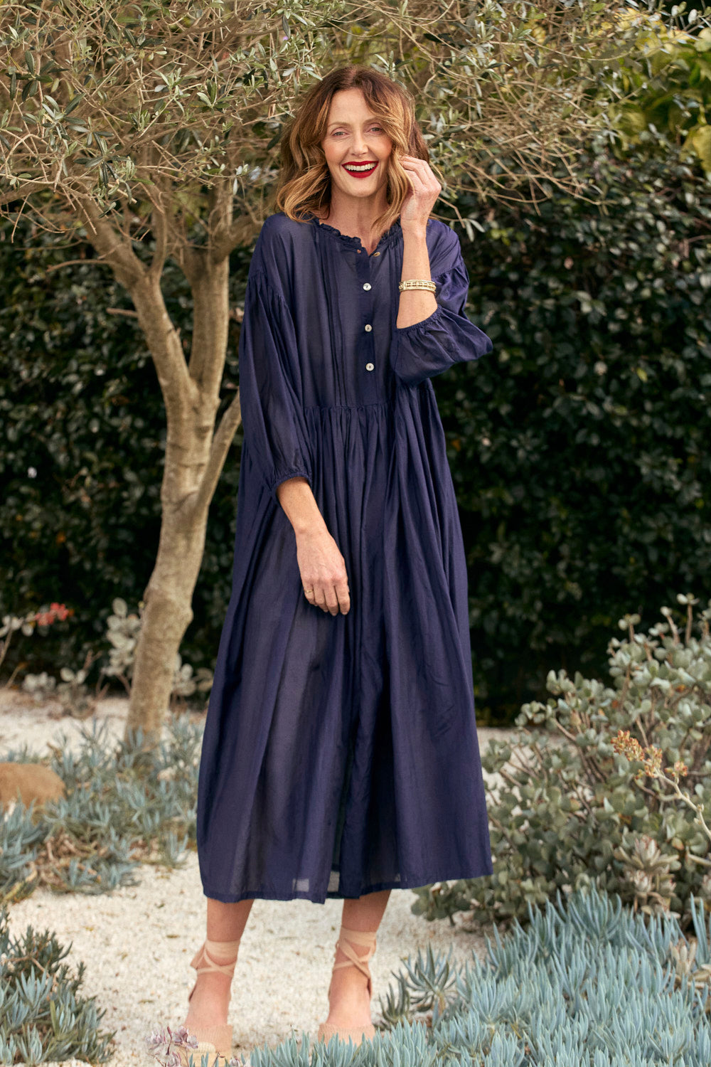 Coco Cotton Silk Dress in Navy