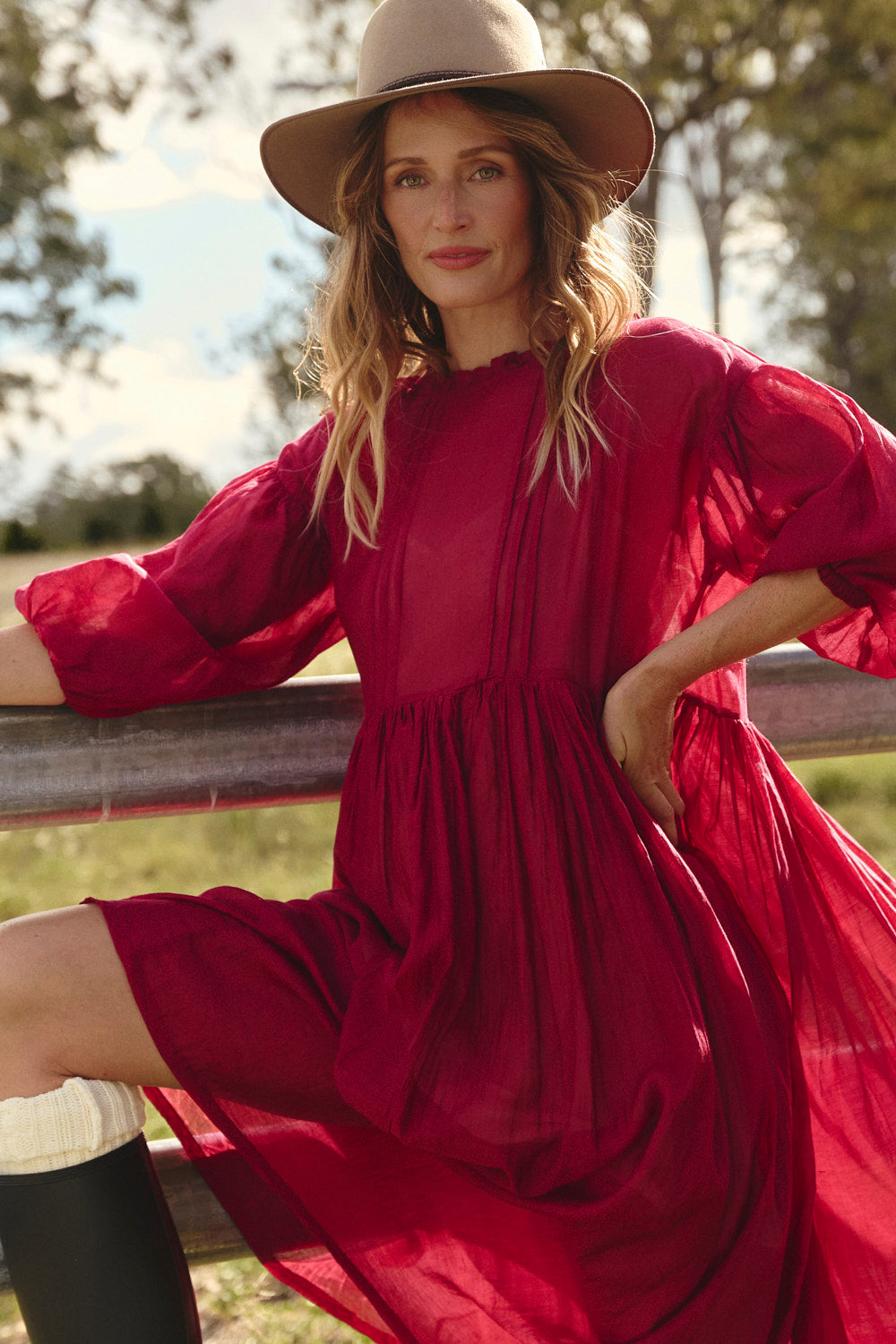 Coco Cotton Silk Dress in Scarlet