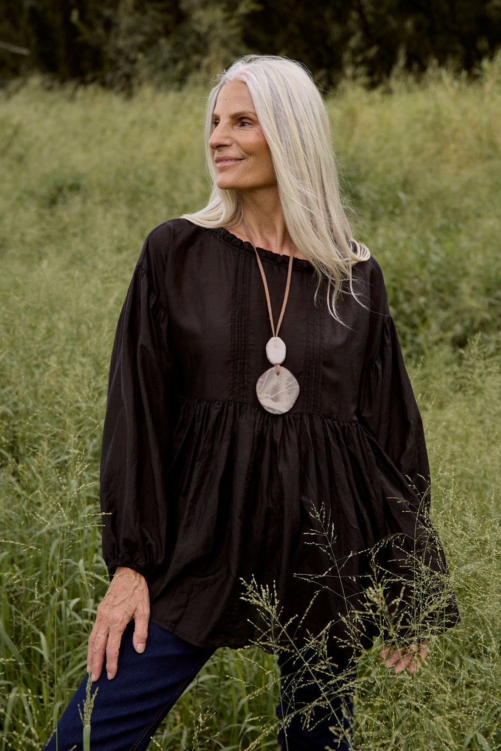 Coco Cotton Silk Blouse in Onyx