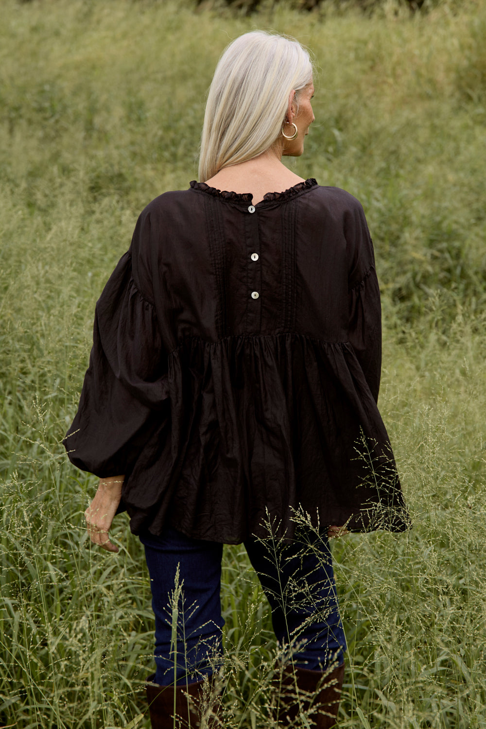 Coco Cotton Silk Blouse in Onyx