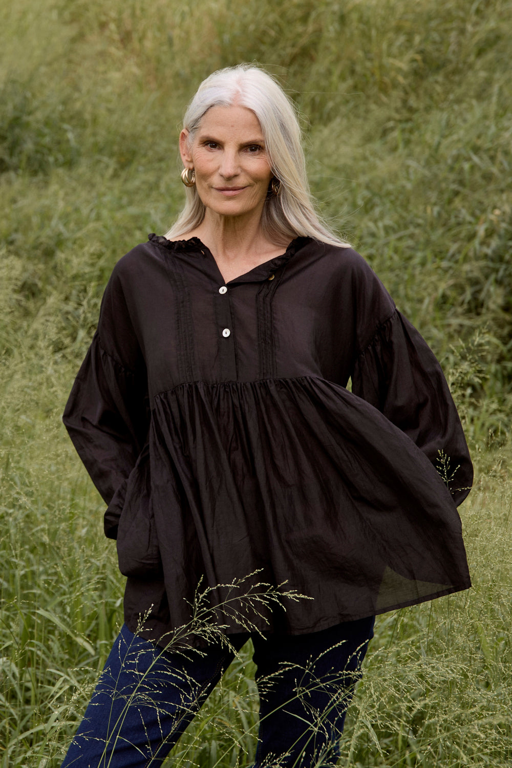 Coco Cotton Silk Blouse in Onyx