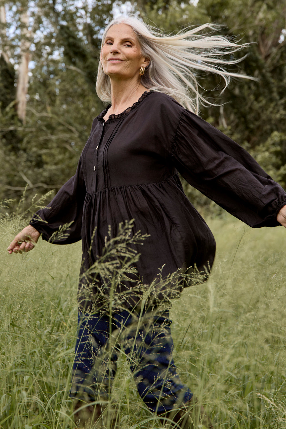 Coco Cotton Silk Blouse in Onyx
