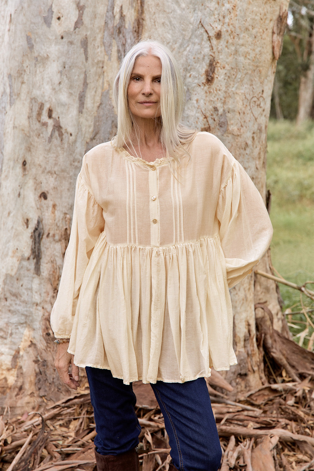 Coco Cotton Silk Blouse in Pearl