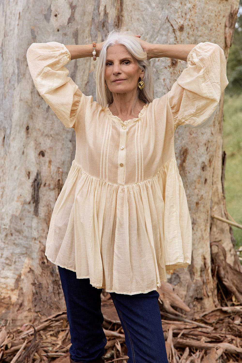 Coco Cotton Silk Blouse in Pearl