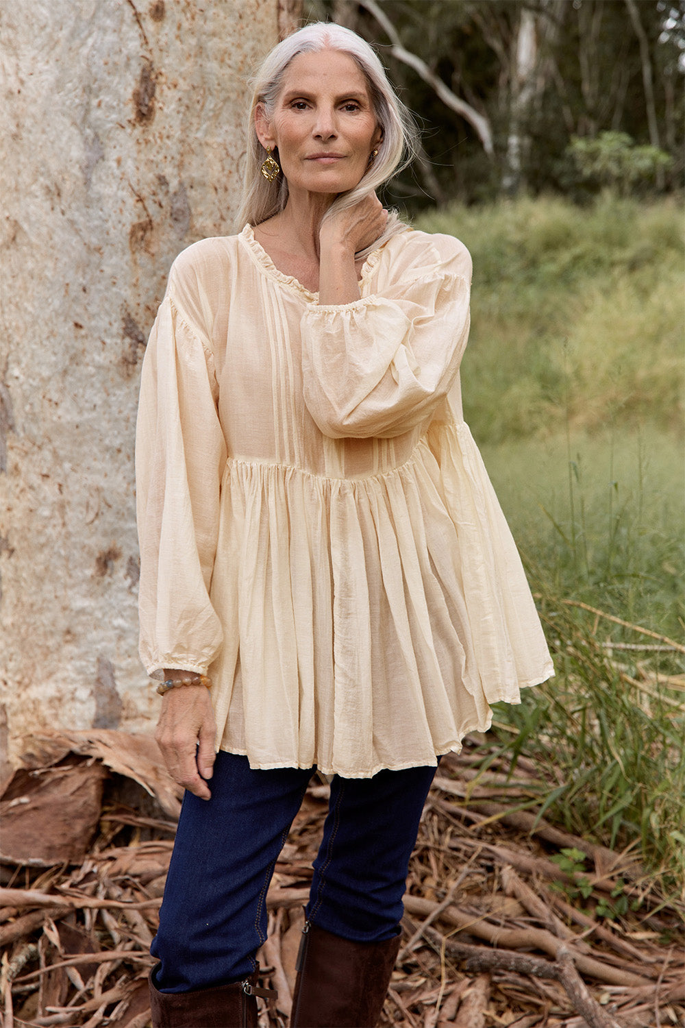 Coco Cotton Silk Blouse in Pearl