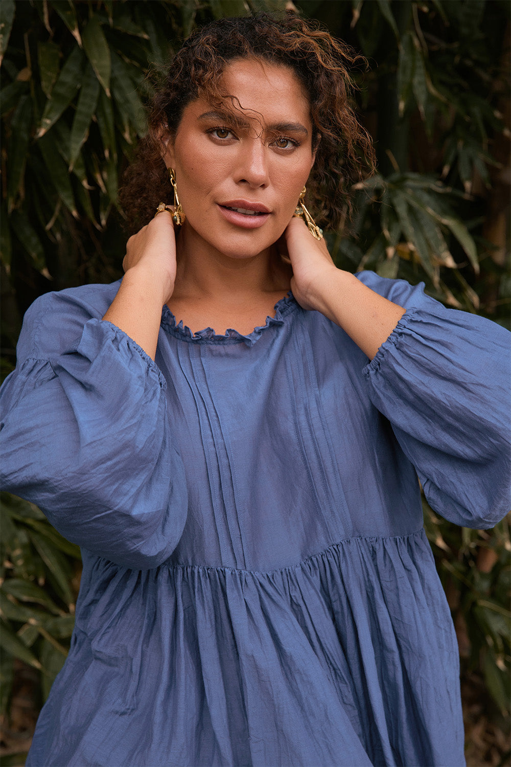 Coco Cotton Silk Blouse in Tidal
