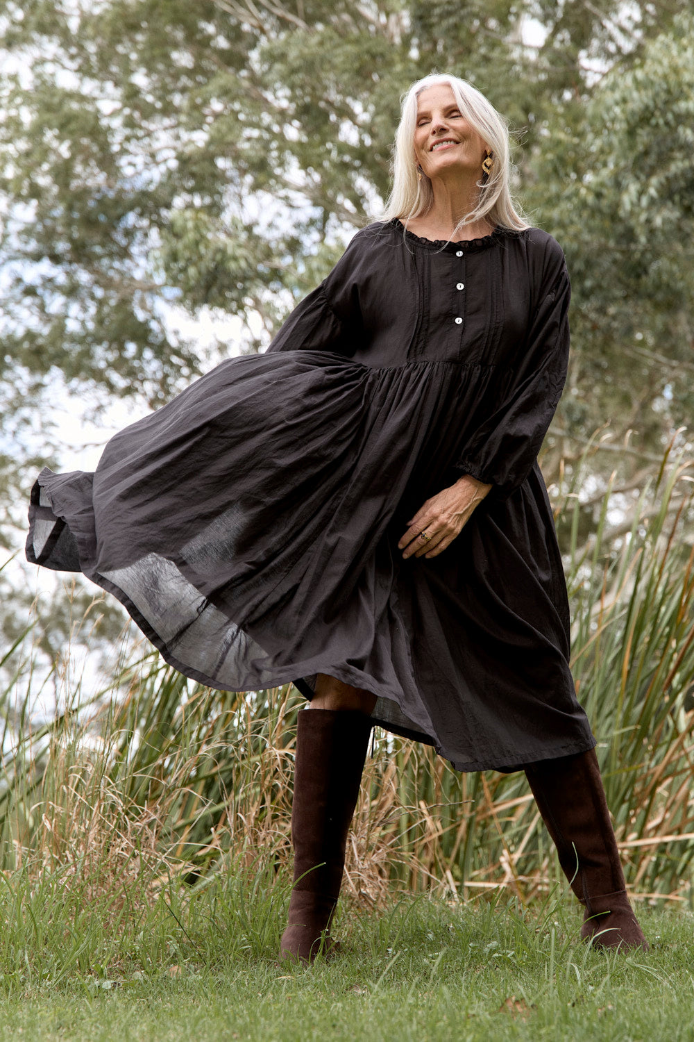 Coco Cotton Silk Dress in Onyx