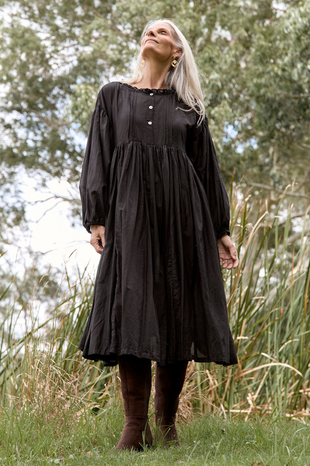 Coco Cotton Silk Dress in Onyx