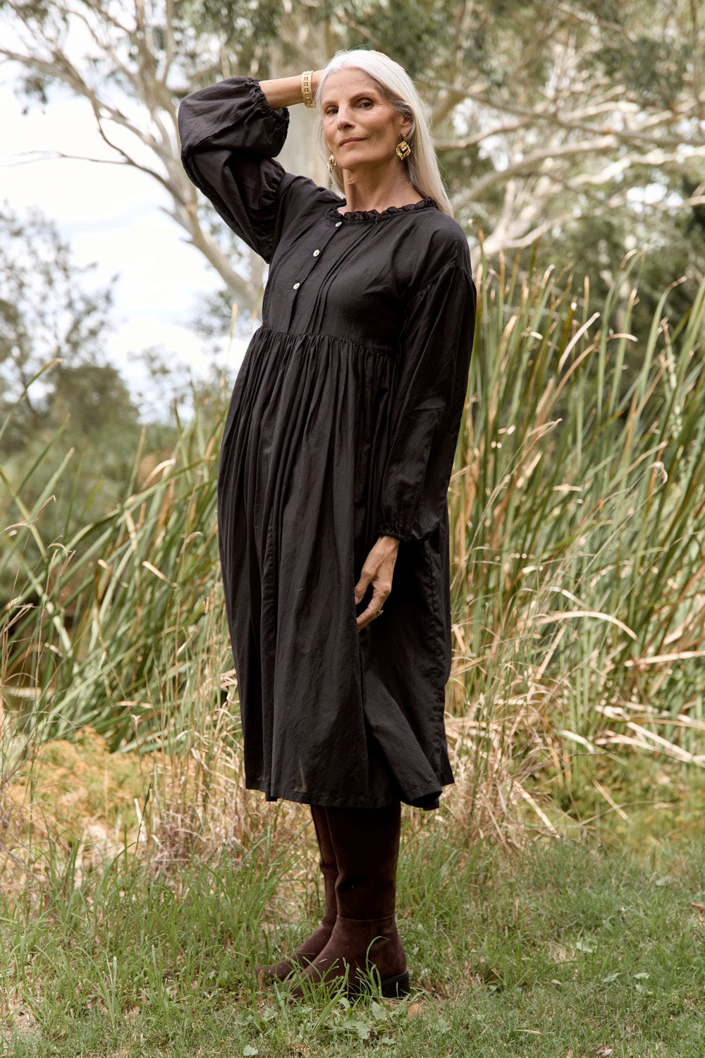 Coco Cotton Silk Dress in Onyx
