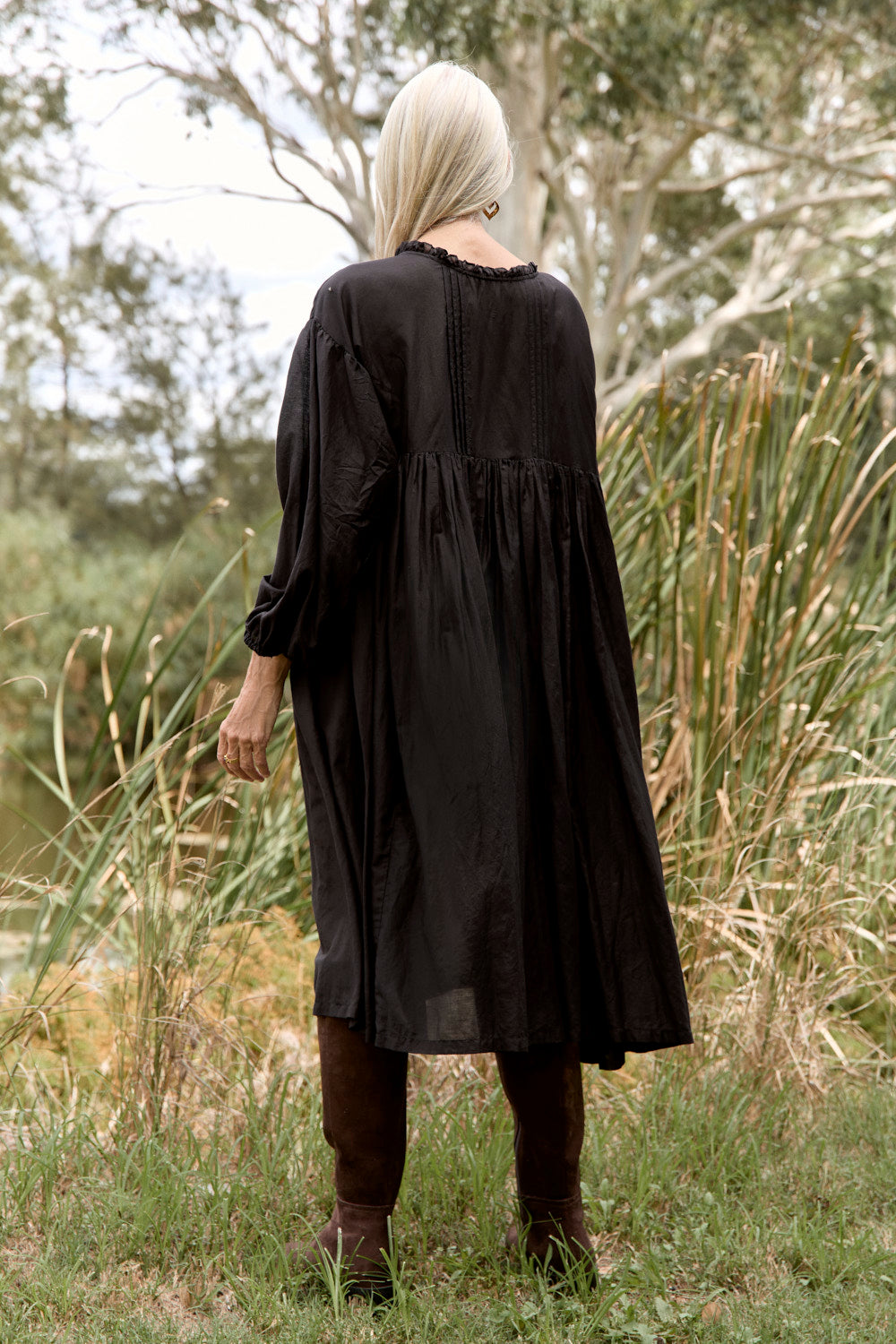 Coco Cotton Silk Dress in Onyx