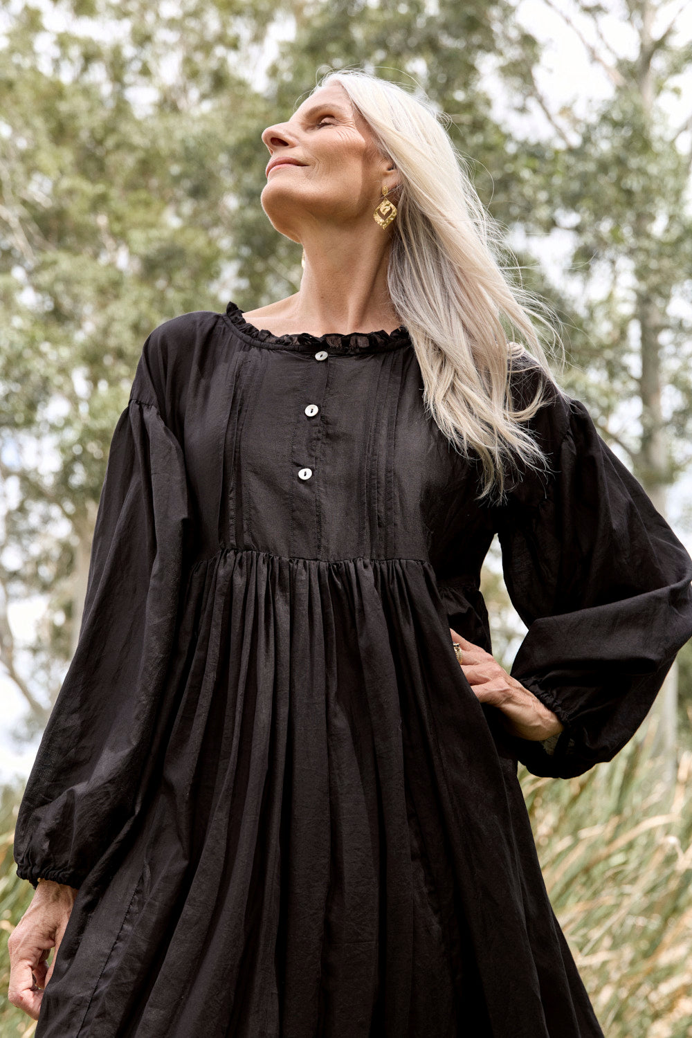 Coco Cotton Silk Dress in Onyx