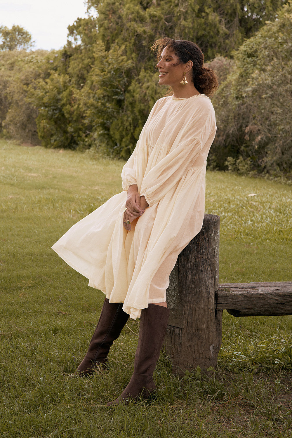 Coco Cotton Silk Dress in Pearl
