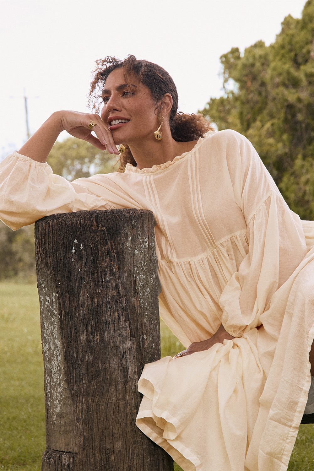 Coco Cotton Silk Dress in Pearl