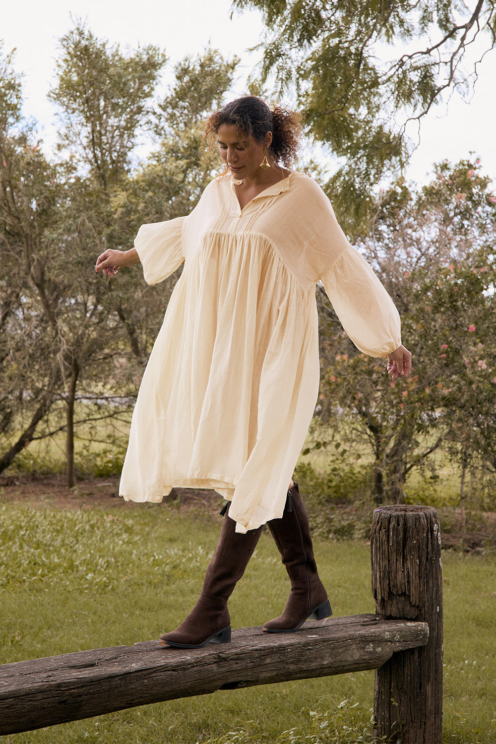 Coco Cotton Silk Dress in Pearl