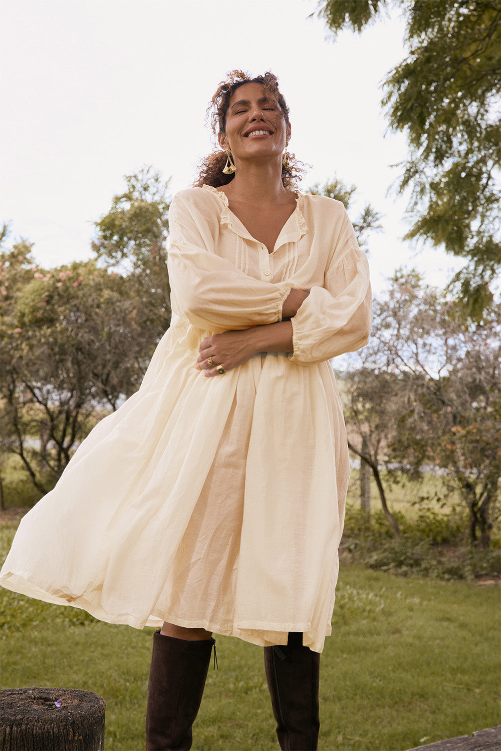 Coco Cotton Silk Dress in Pearl
