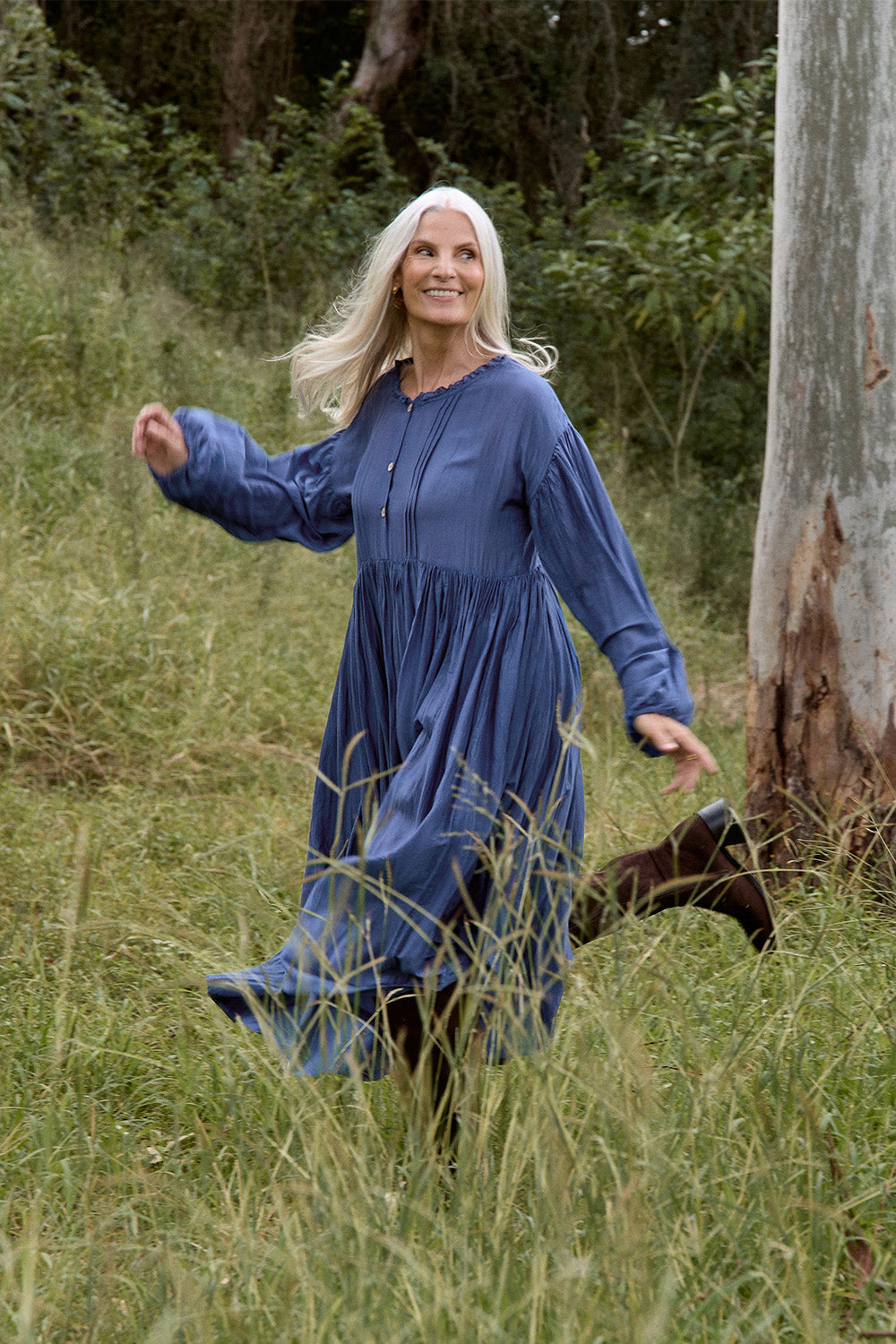 Coco Cotton Silk Dress in Tidal