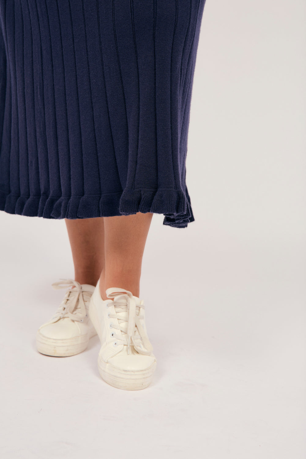 Collared Knitted Swing Dress in Navy