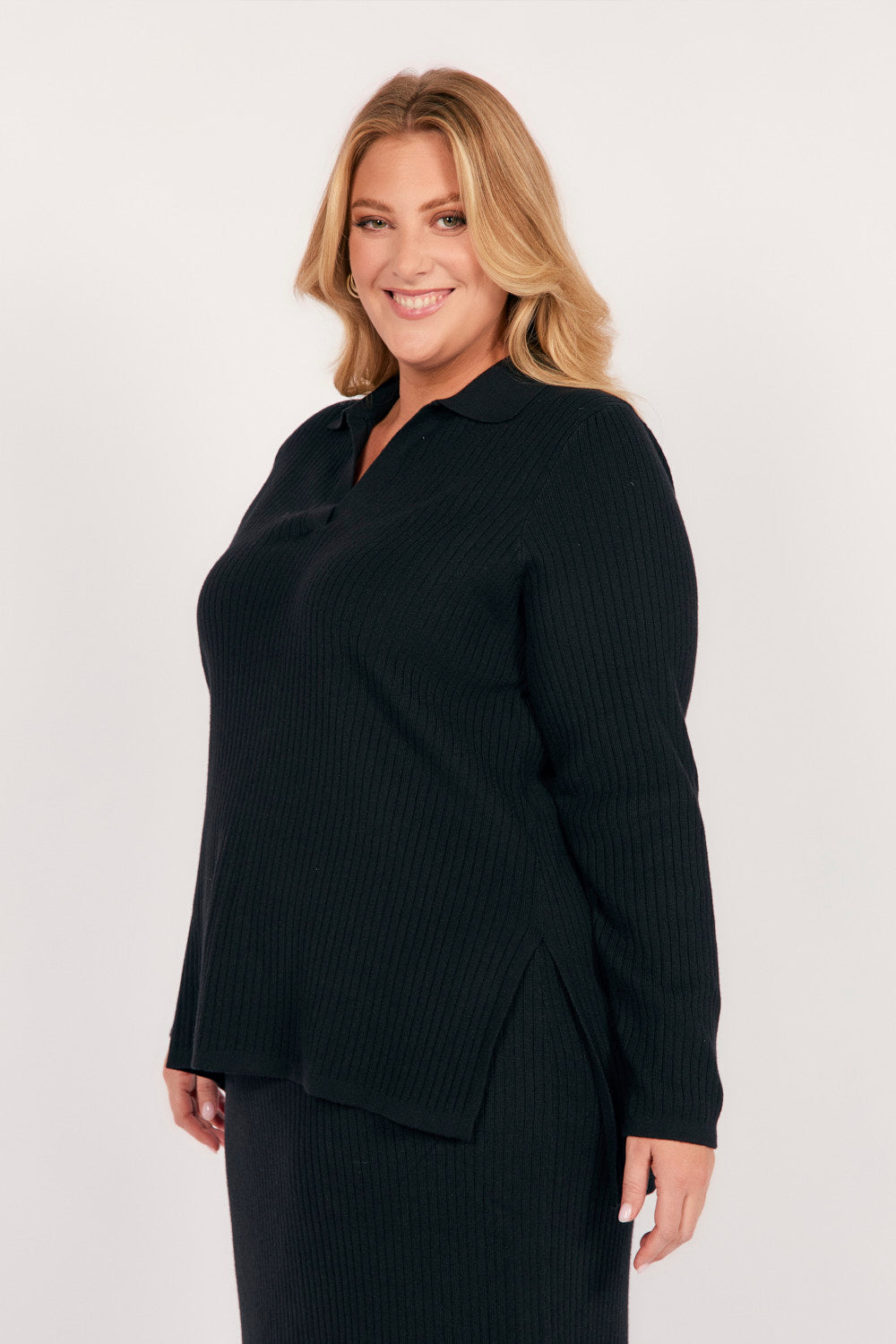 Collared Knitted Top in Black